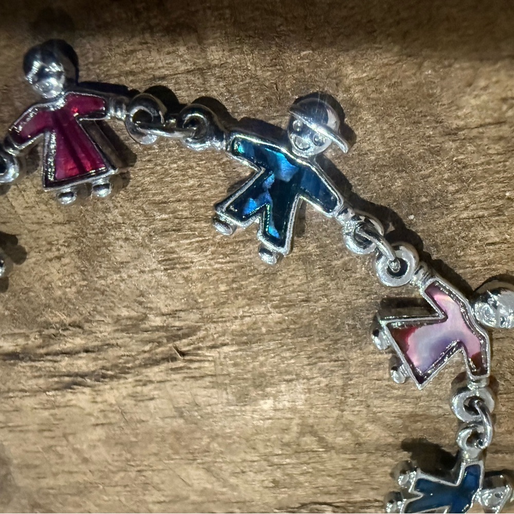 Silver Toned Faux Abalone Bracelet - Children Holding Hands - Picture 3 of 6